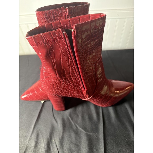 Catherine Malandrino Shoes - Catherine Malandrino Bolonie Red Croc Embossed Pointed Toe Block Heel Boots 8.5